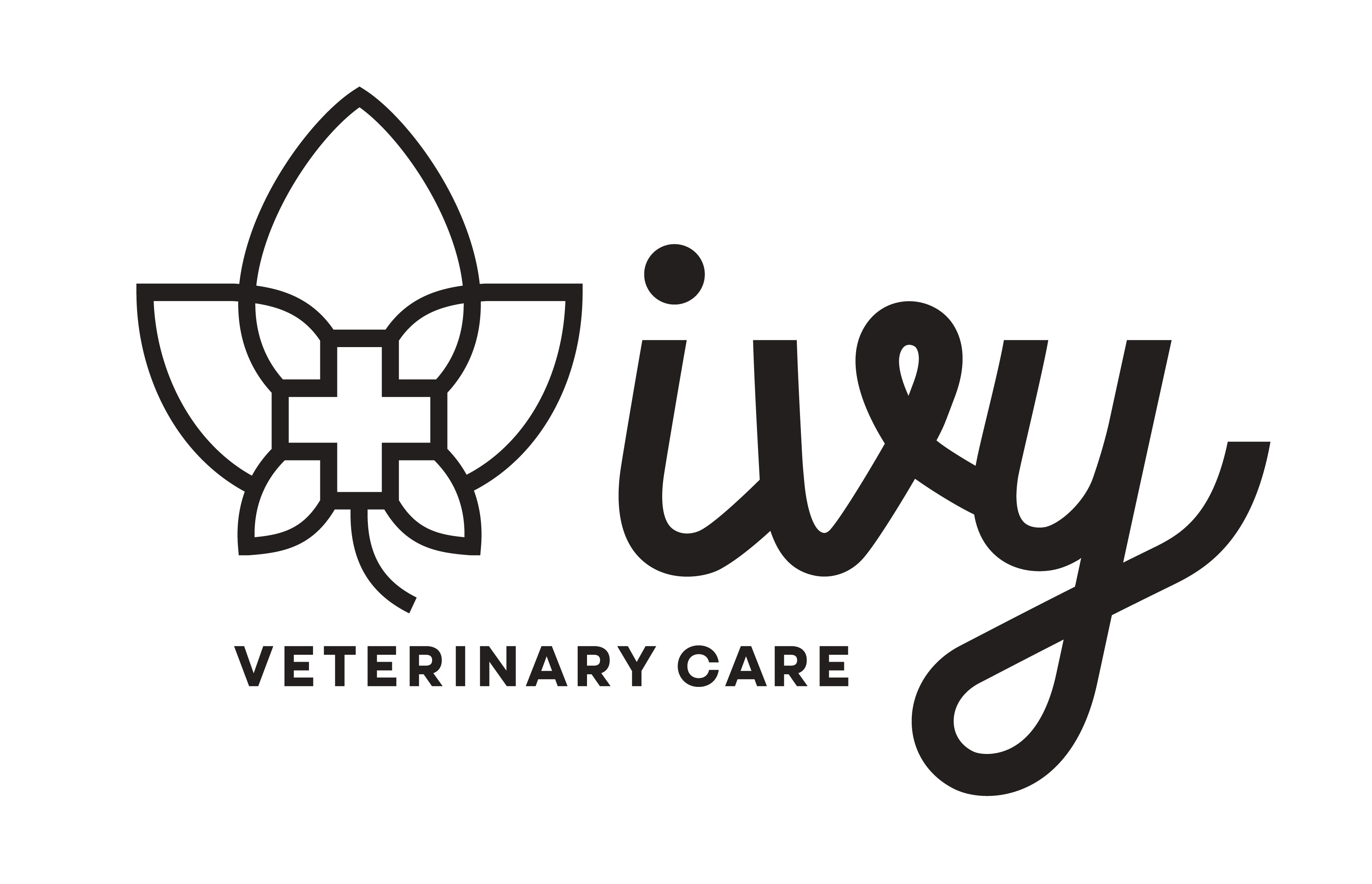 Logo of Ivy Veterinary Care with Leaf and Medical Cross