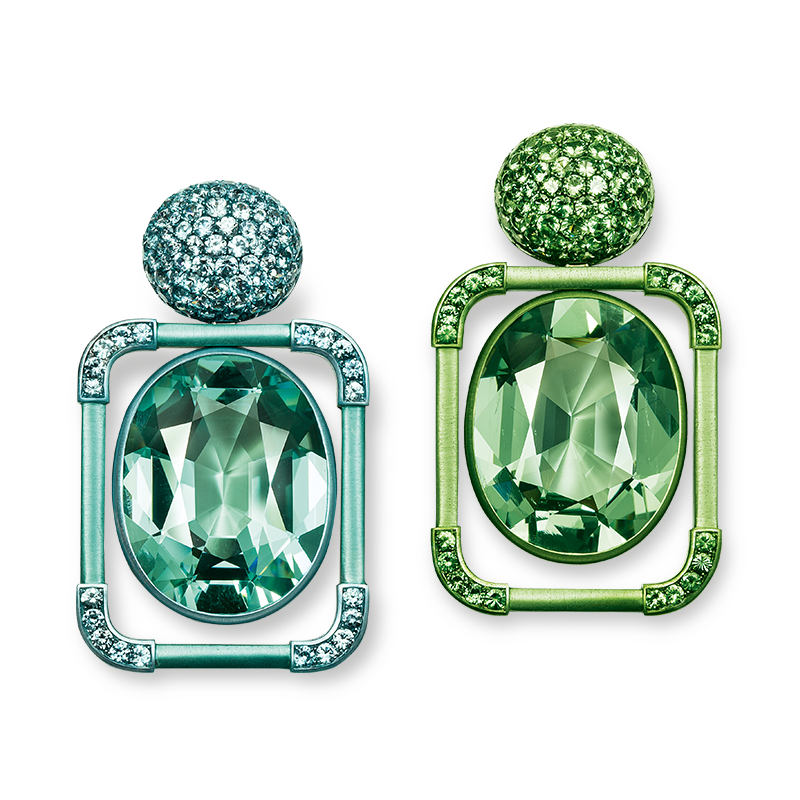 Earrings made of aluminium with beryls and zircon
