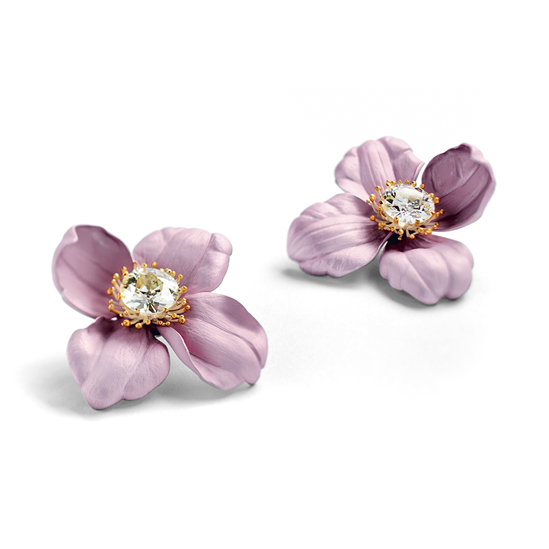 Flower Earrings aluminium anf diamonds