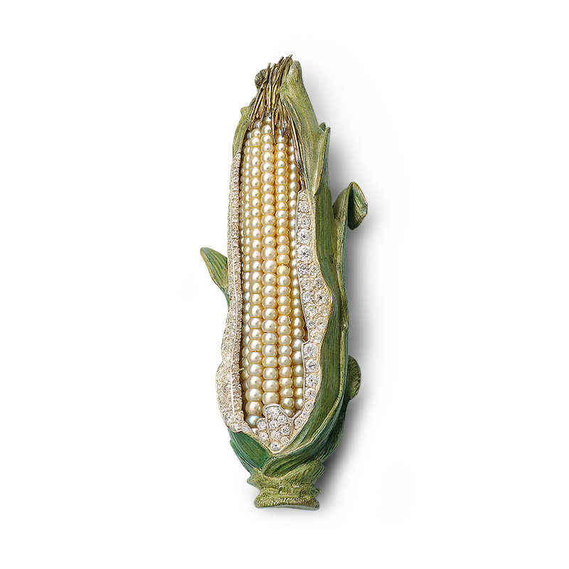 Sweet corn brooch with natural pearls