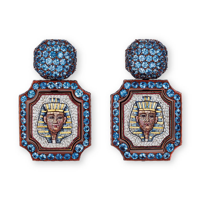 Vintage mosaic earrings by Hemmerle with sapphires