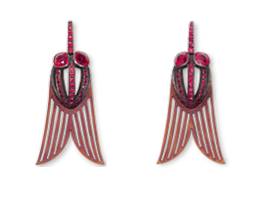 Egyptian flies with rubies made as earrings by Hemmerle