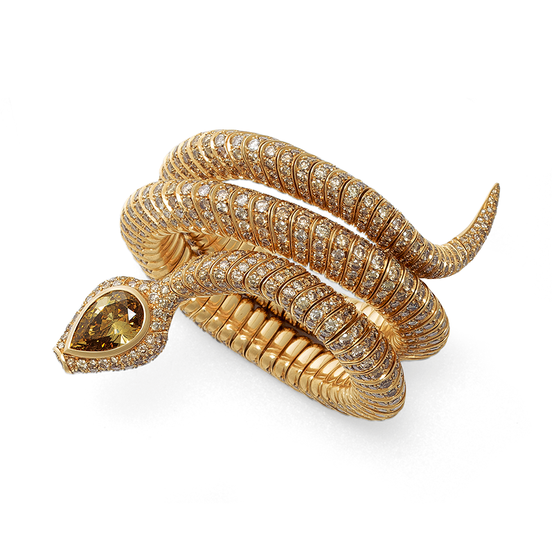 Snake bracelet with diamond in red gold