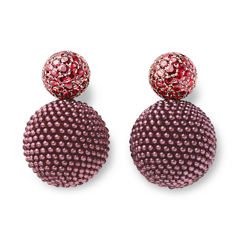 Beaded earrings with garnets and sapphires