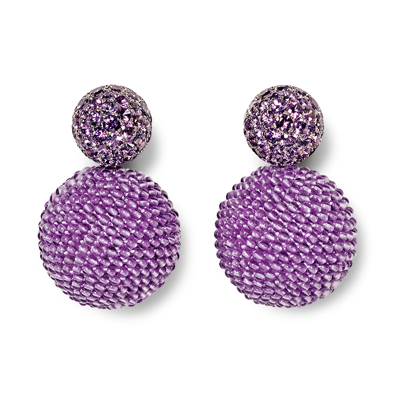 Beaded earrings with amethysts and sapphires