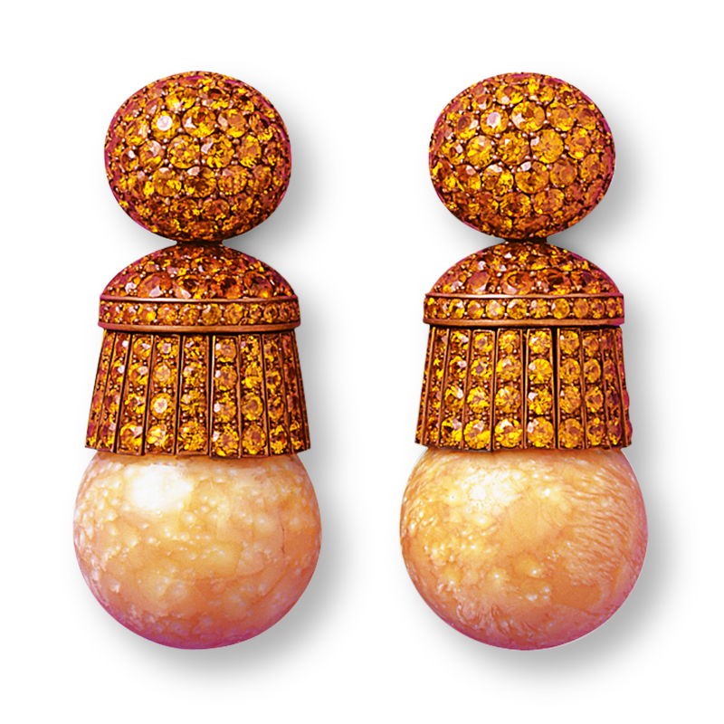 Melo Pearl earrings with garnets and rose gold