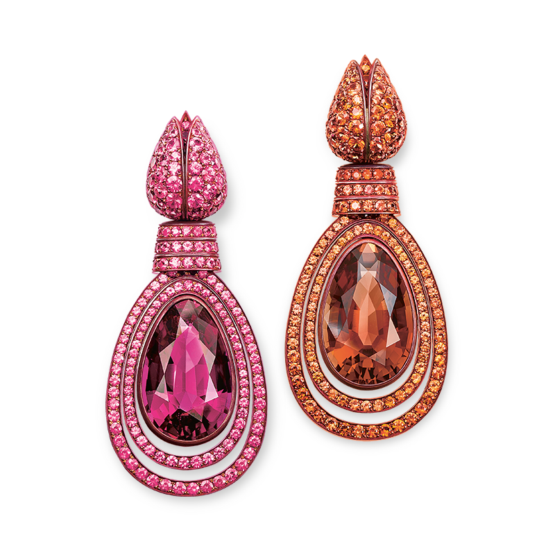 Hemmerle earrings with rubellite – tourmaline – sapphires – white gold